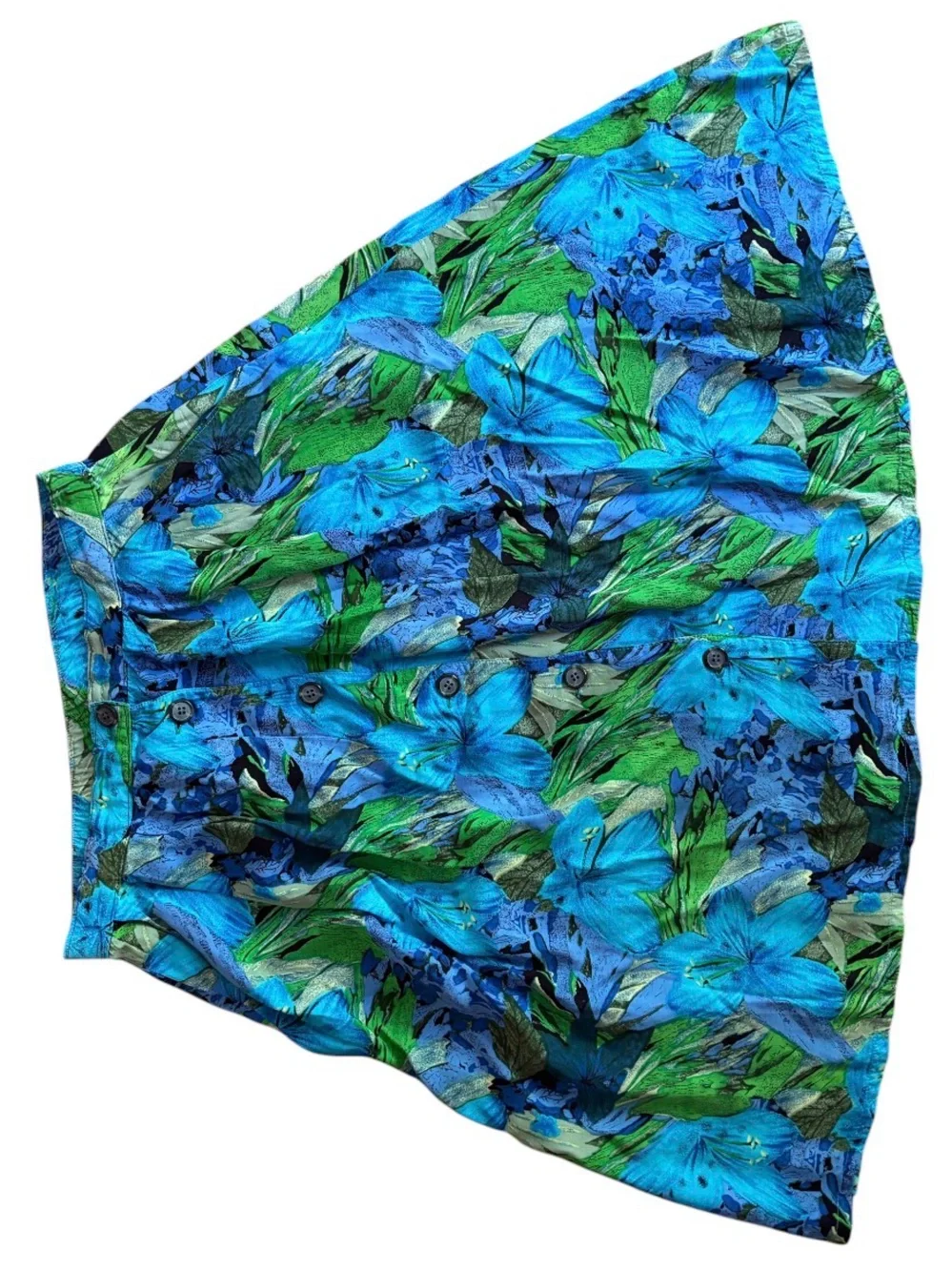 Vintage Lyceene Floral Button-Down Midi Skirt Blue Green M Resort Maximalist